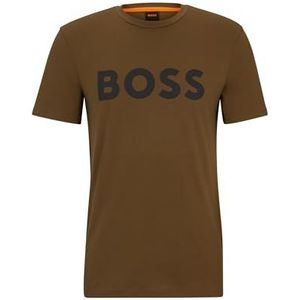 BOSS Heren Thinking 1 T-shirt van katoen-jersey met rubberen logo-print, Open Green368, XL