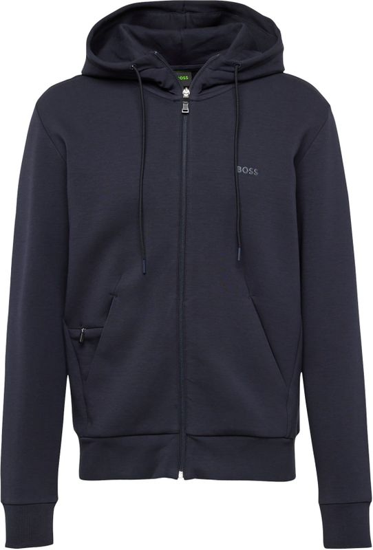 BOSS GREEN - Saggy - Capuchonsweatvest - Dark Blue - Met Trekkoord