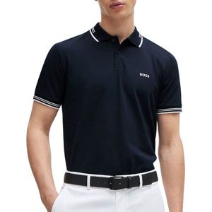 BOSS slim fit polo Paul met contrastbies dark blue