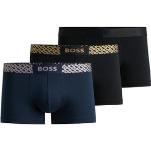 HUGO BOSS cadeauset trunks (3-pack), heren boxers kort, zwart, blauw, grijs met metallic band in cadeauverpakking
