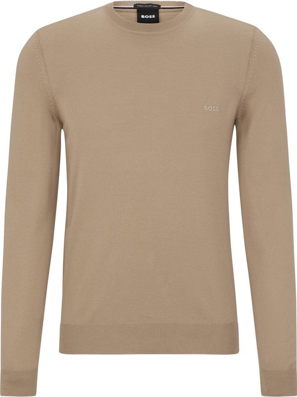 BOSS Botto regular fit trui wol - heren trui middeldik O-hals - beige