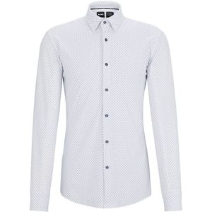 BOSS Hank Overhemd Stretch Print Wit - Maat 40 - Heren - Overhemden Formeel