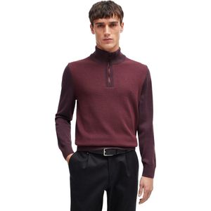 BOSS Dambino regular fit schipperstrui wol - heren trui middeldik met korte rits - rood