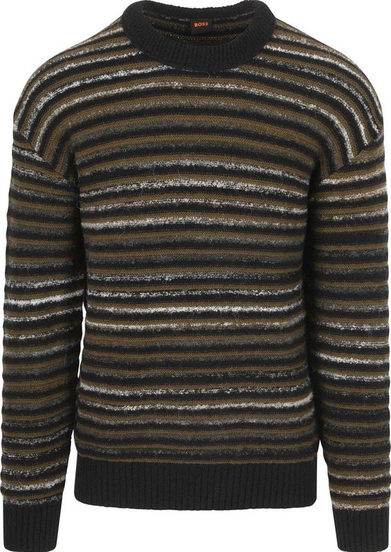 BOSS Pullover Aturn Wolblend Strepen Zwart - Heren - Pullovers