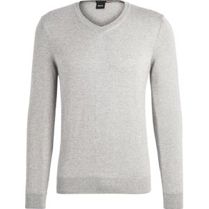 BOSS Baram regular fit trui wol, heren trui middeldik V-hals, grijs