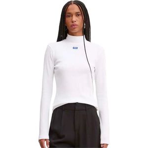 HUGO - Blue Longsleeve - Wit - Easy Longsleeve_B - Met Opstaande Kraag