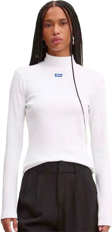 HUGO - Blue Longsleeve - Wit - Easy Longsleeve_B - Met Opstaande Kraag