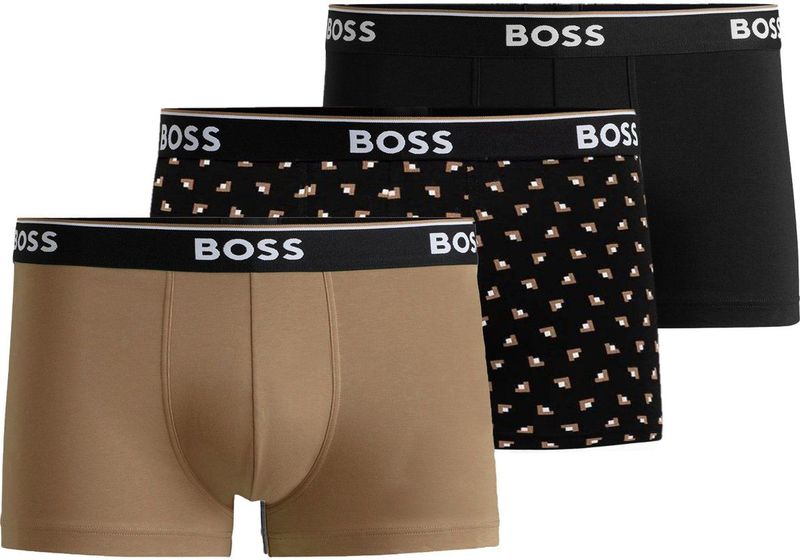 HUGO BOSS - Power - Boxershorts - Zwart/Beige - 3-Pack, Katoen Elastaan Mix