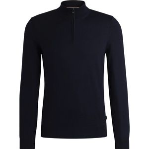 BOSS Ebenji regular fit schipperstrui wol - heren trui middeldik met korte rits - donkerblauw