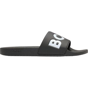 Hugo Boss, Schoenen, Heren, Zwart, 42 EU, PVC Slippers met Print