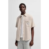 Hugo - Overhemd - Beige - Katoen - Comfortabele Pasvorm - Kent-Stijl Kraag