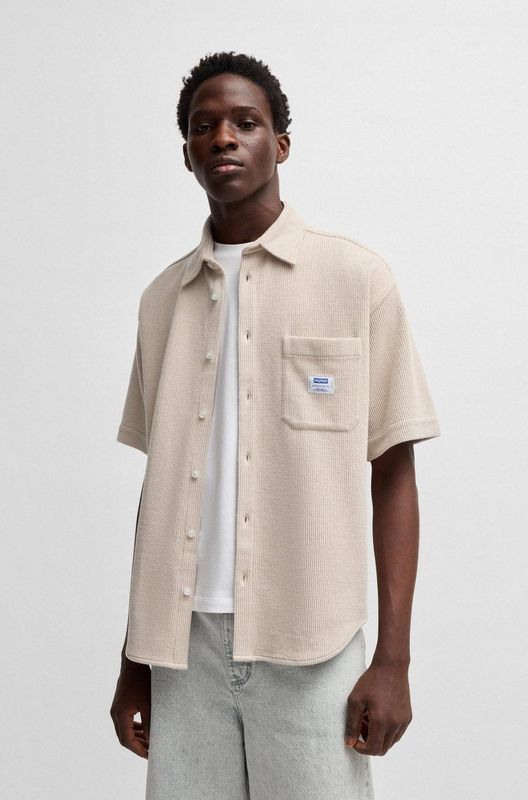 Hugo - Overhemd - Beige - Katoen - Comfortabele Pasvorm - Kent-Stijl Kraag