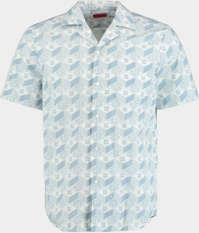 HUGO - Ellino - Casual Overhemd - Blauw - Korte Mouw