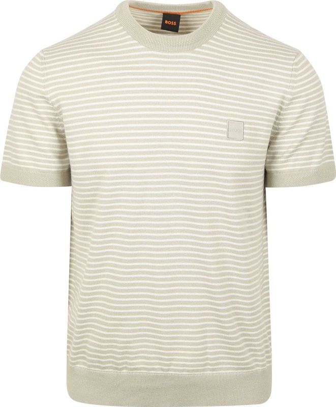 BOSS - Knitted T-shirt Kanache - Beige - Katoen en Kashmir - Korte Mouw