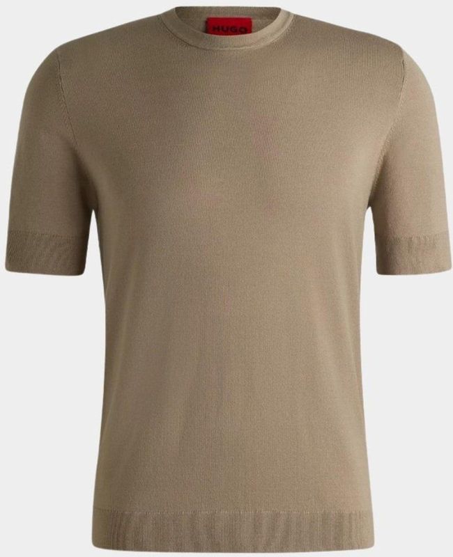 HUGO T-shirt - Viscosemix - Recht Model - Ronde Hals - Labelstitching