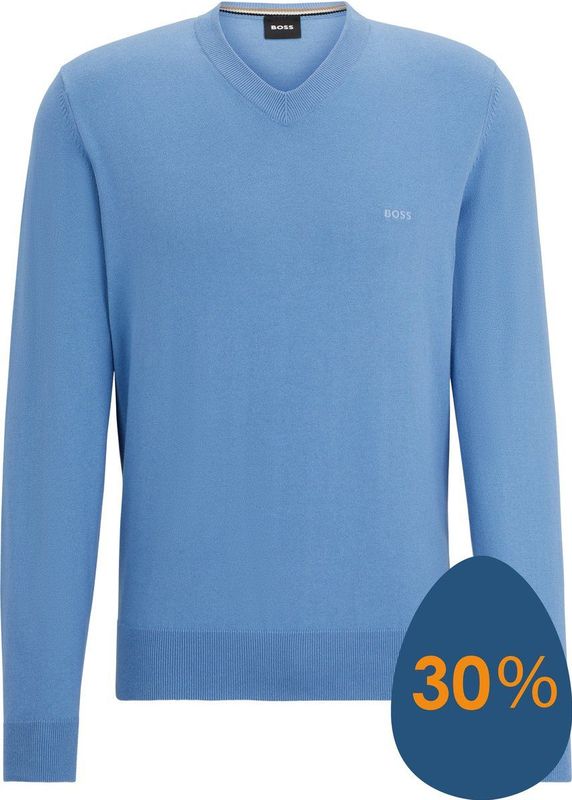 BOSS - Gebreide Trui - Blauw - 100% Katoen