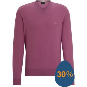 BOSS Pacello regular fit trui katoen, heren trui middeldik V-hals, paars