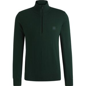 BOSS - Regular-Fit - Gebreide Trui - Katoen/Kasjmier - Ritskraag, Logopatch, Duurzaam