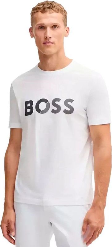 BOSSvoor mannen. 50530990 Gebreid katoenen T-shirt met groot logo
grijs (M), Casual, Korte mouwen