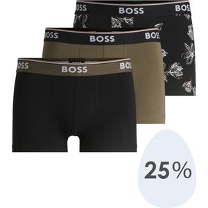 HUGO BOSS Power trunks (3-pack), heren boxers kort, zwart, olijfgroen, zwart dessin
