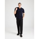 BOSS - Paras - Poloshirt - Donkerblauw - Regular Fit, Korte Mouwen, Pique Weving, Rits Sluiting