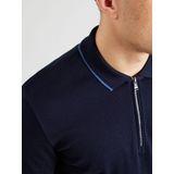 BOSS - Paras - Poloshirt - Donkerblauw - Regular Fit, Korte Mouwen, Pique Weving, Rits Sluiting