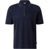 BOSS - Paras - Poloshirt - Donkerblauw - Regular Fit, Korte Mouwen, Pique Weving, Rits Sluiting