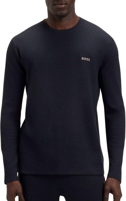 Boss - Waffle Lange Mouw Pyjama T-shirt - Zwart - 60% Katoen 40% Polyester