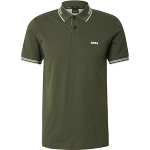 Hugo Boss - Slim Fit Polo - Groen - Stretchkatoenpiqué - Contrasterende Details