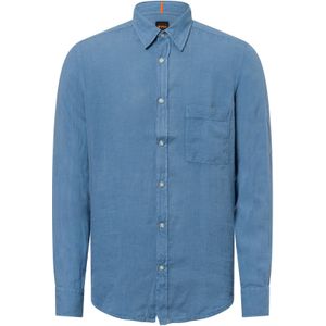 BOSS Orange - Casual Hemd - Blauw - 100% Linnen - Lange Mouwen