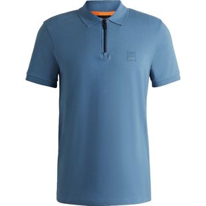 BOSS Passerzip Half Zip Polo - Blauw - Katoen Stretch - Slim-fit