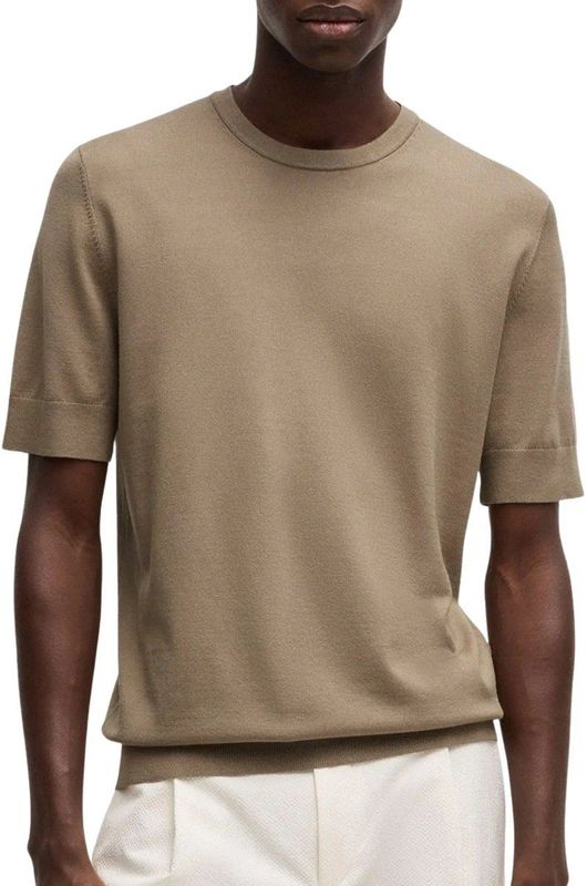 HUGO T-shirt - Viscosemix - Recht Model - Ronde Hals - Labelstitching