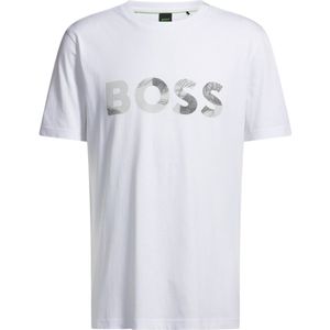 Boss - T-shirt - Wit - Katoen - Logo Glamping