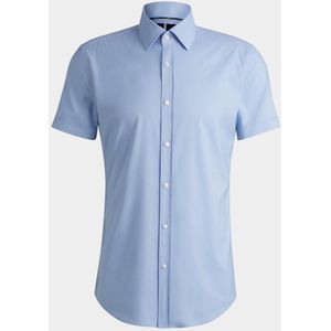 BOSS - P-HANK-kent-SH-C-214 - Business Overhemd - Blauw - 92% Polyamide, 8% Elastaan, Lange Mouwen