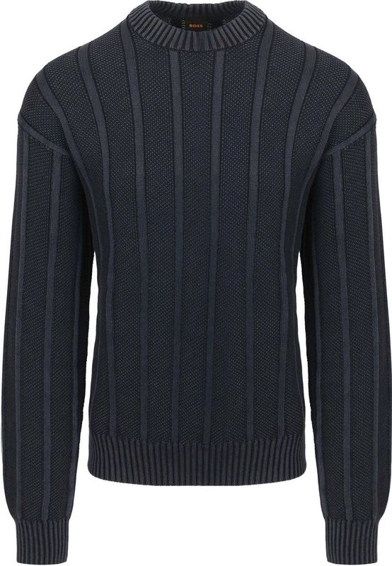 BOSS - Gebreide Trui - Katoen - Geribde en Rijstkorrelstructuur