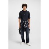 HUGO - T-shirt - Marineblauw - 100% Katoen - Blauwe Logopatch