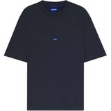 HUGO - T-shirt - Marineblauw - 100% Katoen - Blauwe Logopatch