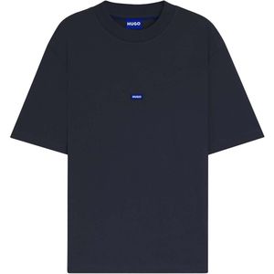 HUGO - T-shirt - Marineblauw - 100% Katoen - Blauwe Logopatch