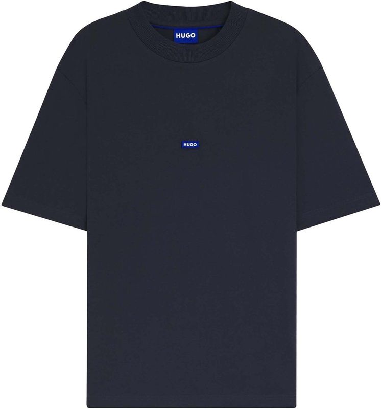 HUGO - T-shirt - Marineblauw - 100% Katoen - Blauwe Logopatch