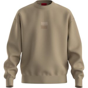 HUGO - Dusplited - Sweatshirt - Beige - Geribbelde Kraag, Ronde Hals, Logoprint