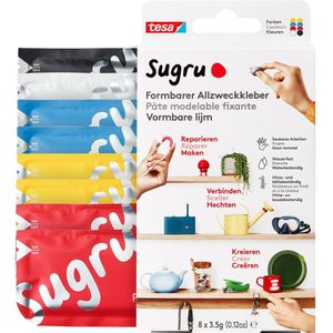 Tesa - Sugru by ® - Formbarer Allzweckkleber, 8er-Pack, 8 x 3,5 g, Rot, Blau, Gelb, Schwarz & Weiß - vielseitige Klebeknete - zum Reparieren, Kleben