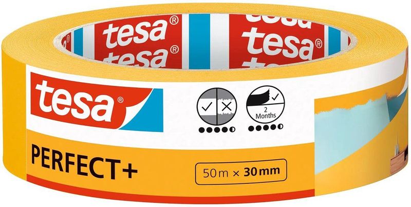 Tesa Perfect+ 56537-00000-00 Schilderstape Geel (l X B) 50 M X 30 Mm 1 Stuk(s)