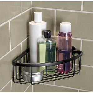 tesa ALUXX BLACK Douchemandje hoek - Geschikt voor moderne badkamers - Lijmoplossing, zonder boren - Mat zwart, 192 mm x 92 mm x 200 mm