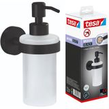 tesa® MOON BLACK Zeepdispenser, mat zwart, satijn glas, 200 ml - Handzeepdispenser voor Industriële en Moderne Badkamers - Zonder Boren, Zelfklevend - 171 mm x 70 mm x 119 mm