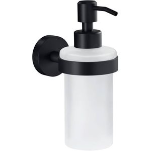 tesa® MOON BLACK Zeepdispenser, mat zwart, satijn glas, 200 ml - Handzeepdispenser voor Industriële en Moderne Badkamers - Zonder Boren, Zelfklevend - 171 mm x 70 mm x 119 mm