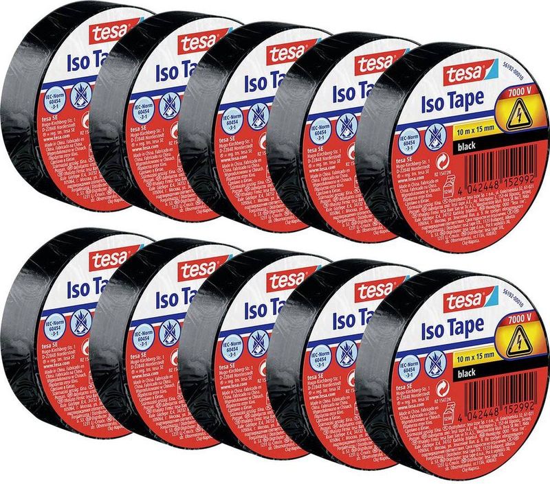 10 x Tesa Isolierband 10 m : 15 mm - schwarz