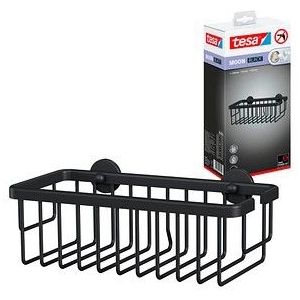 tesa MOON BLACK Doucherek voor wandmontage zonder boren, mat zwart - éénlaags en extra diep - voor badkamers in industriële en moderne stijl - met kleefoplossing - 92 mm x 250 mm x 125 mm