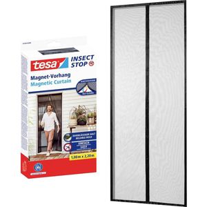 tesa Zelfsluitend magneetgordijn - insectenbeschermingsgordijn met magneten voor balkon- en terrasdeuren - voor eenvoudige installatie zonder boren - 2,2 m x 1,0 m, antraciet