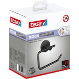 tesa MOON Toiletpapierhouder van Geborsteld Grafiet - Zelfklevende Rolhouder zonder Deksel, Gemaakt van PVD-gecoat Metaal - Zonder Boren, incl. Kleefoplossing - 99 mm x 140 mm x 53 mm