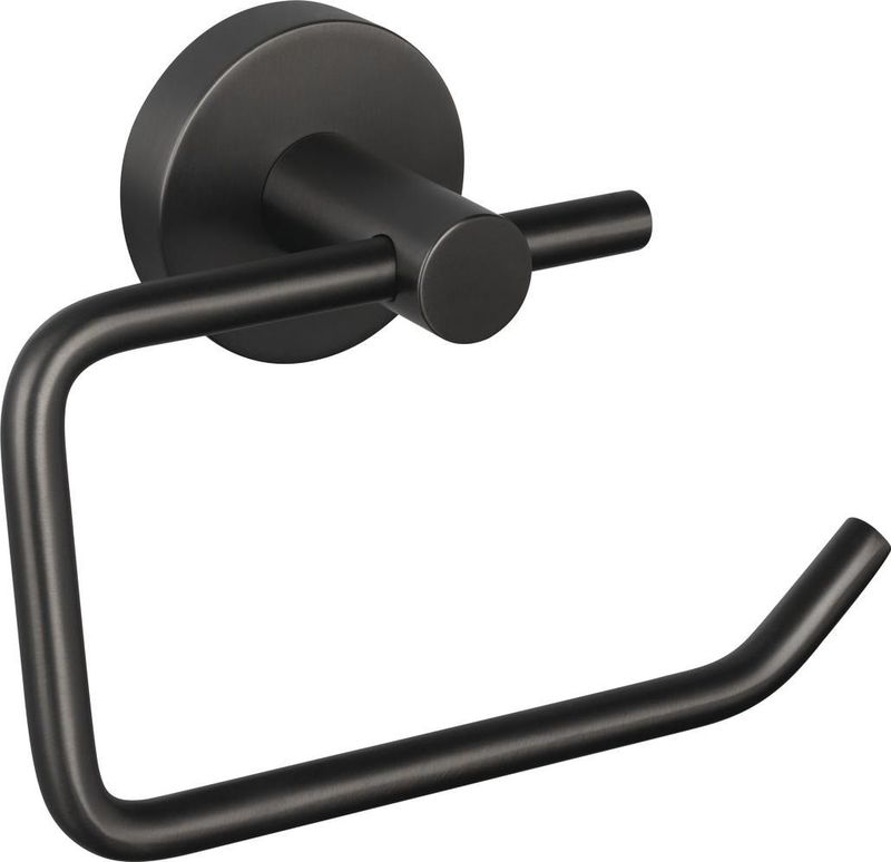 tesa MOON Toiletpapierhouder van Geborsteld Grafiet - Zelfklevende Rolhouder zonder Deksel, Gemaakt van PVD-gecoat Metaal - Zonder Boren, incl. Kleefoplossing - 99 mm x 140 mm x 53 mm